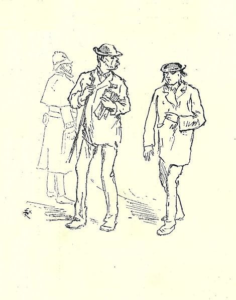 Paul Verlaine and Arthur Rimbaud in London 1872. Drawing by Felix Regamey