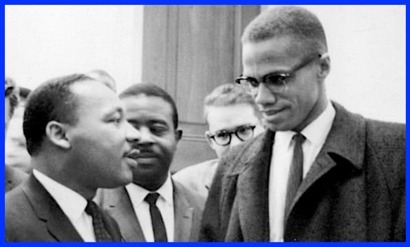 Martin Luther King Jr. and Malcolm X shown here in their only meeting at a 1964 press conference. Both men will be assassinated before the end of the decade.