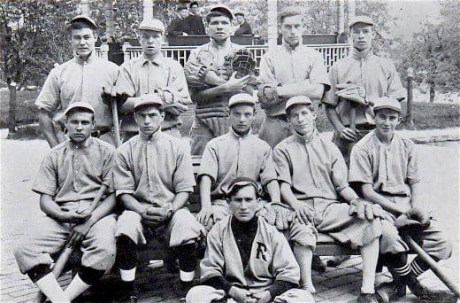 That's George "Babe" Ruth, Jr. in the center of the back row. He became a star pitcher at St. Mary's and will one day earn the nickname, the "Sultan of Swat."