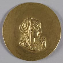 Imperial Roman medallion with Olympias: part of a 3rd-century series representing Emperor Caracalla as the descendant of Alexander the Great