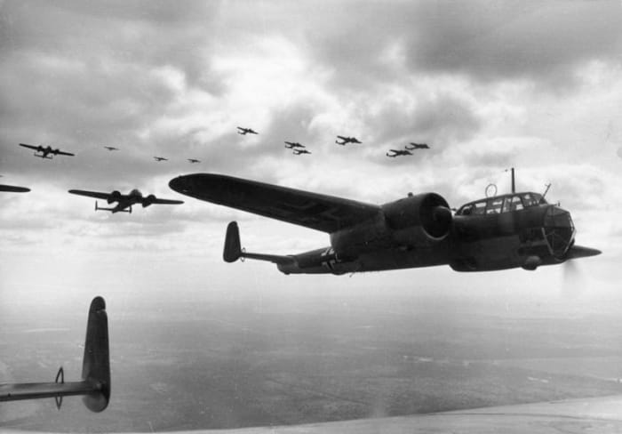 Do 17 Z-2s over France, summer 1940 bombing French and British strong points to support German spearheads.