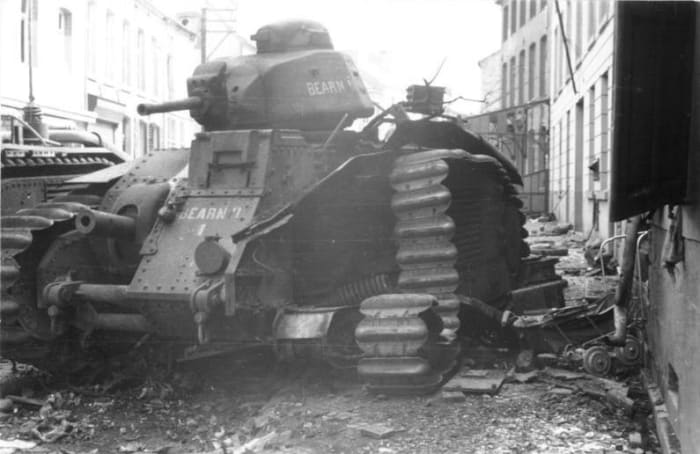 Destroyed French Char B-1 tank at Sedan it was one of the best tanks in the world at that time. If French generals would have committed them in mass the result of the battle would have been different.