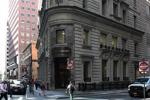 Through rescues, mergers, and acquisitions, the Banco Ambrosiano has been folded into the Italian bank Intesa Sanpaolo. This is its New York headquarters.