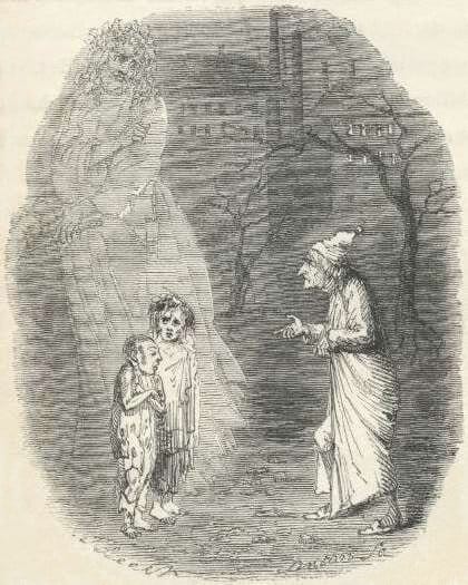 Ignorance and Want are described as terrible frightening children. They are a metaphor for the hungry youth that turned to crime. It was feared in London at the time, that there would be a revolution like there had been in France.