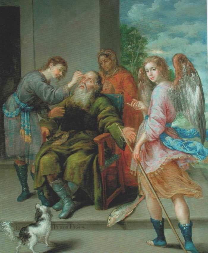 Painting tells the story of Tobias who restored his father's sight. Image by Frances Spiegel with permission from The Wallace Collection.