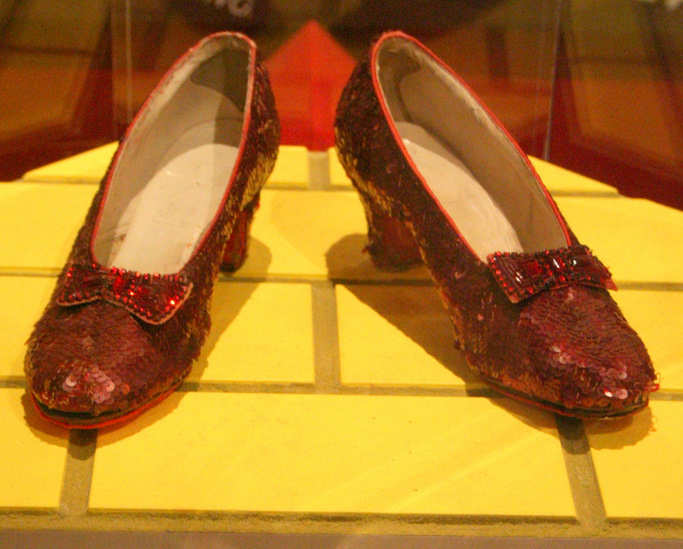 Magic pair of shoes worn by Dorothy Gale as played by Judy Garland in the 1939 movie The Wizard of Oz