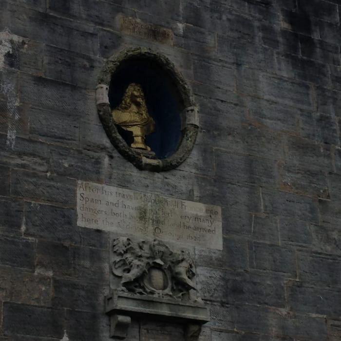 Bust of King Charles I at Portsmouth, commemorating his safe return from Spain. Buckingham was the King's travel companion.