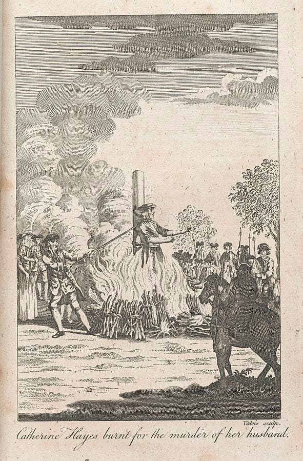 The execution of Catherine Hayes, although in this image the executioner is shown strangling the woman with a rope.