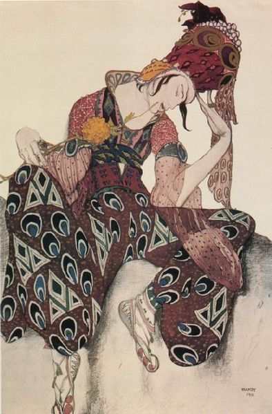 Sketch for the costume of Iskander for the ballet, Le Peri by Leon Bakst, 1911. Image courtesy Wiki Commons