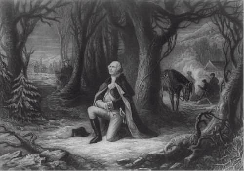 Depictions such as this one have been highly criticized as being inauthentic. However, there are several historical accounts of people observing Washington in prayer. Such accounts strongly challenge the claim that Washington was a deist.