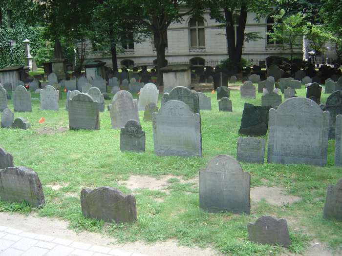 KING'S CHAPEL BURIAL GROUND ESTABLISHED IN BOSTON IN 1630 INCLUDES GRAVES OF JOHN WINTHROP AND JOHN COTTON