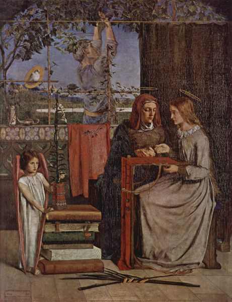 The Girlhood of St Mary Virgin by Dante Gabriel Rossetti, signed and dated PRB 1849. Now owned by the Tate Gallery in London. Image courtesy of Wiki Commons