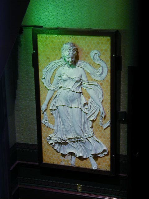 This is one of the bas-relief sculptures that used to be part of the Sutro decor. Since its rescue, it has graced the landing near the Cliff House bar.