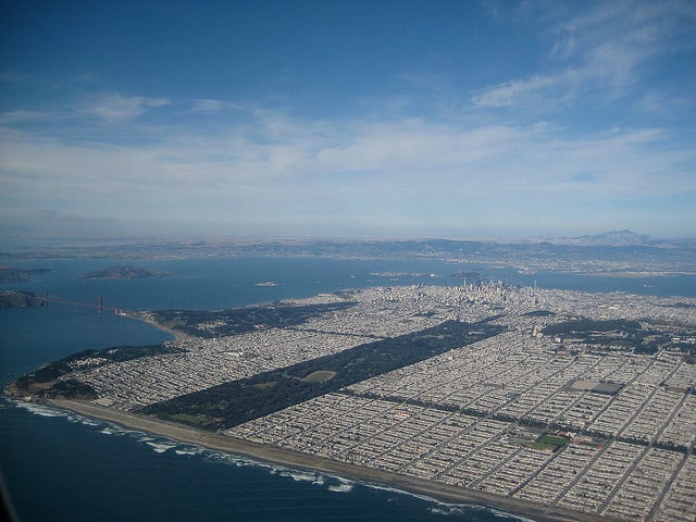 So large a swath of land is occupied by Golden Gate Park, that only an aerial view can take it all in