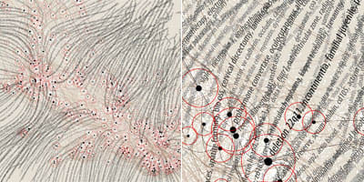 A "map of science" created by sorting some 800,000 published papers into 776 paradigms. The red circles are where they overlap from referencing one another - creating a visual representation of scientific discussion in the world today.