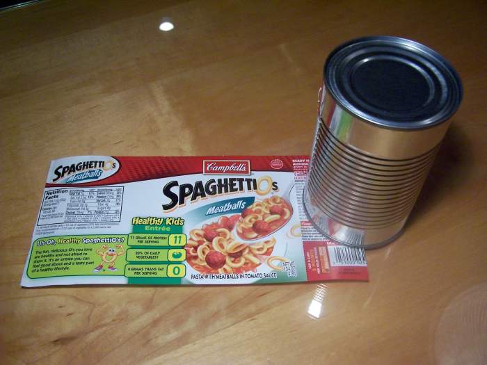 In order to visualize the shape of the side of the can unroll the label. Notice the label is a rectangle.