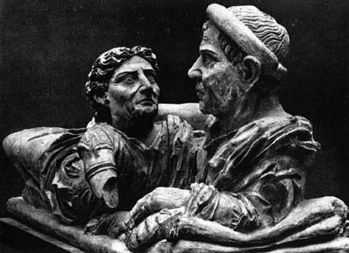 This Urn demonstrates the turbulent emotions Etruscans experienced in the presence of an unclear future.
