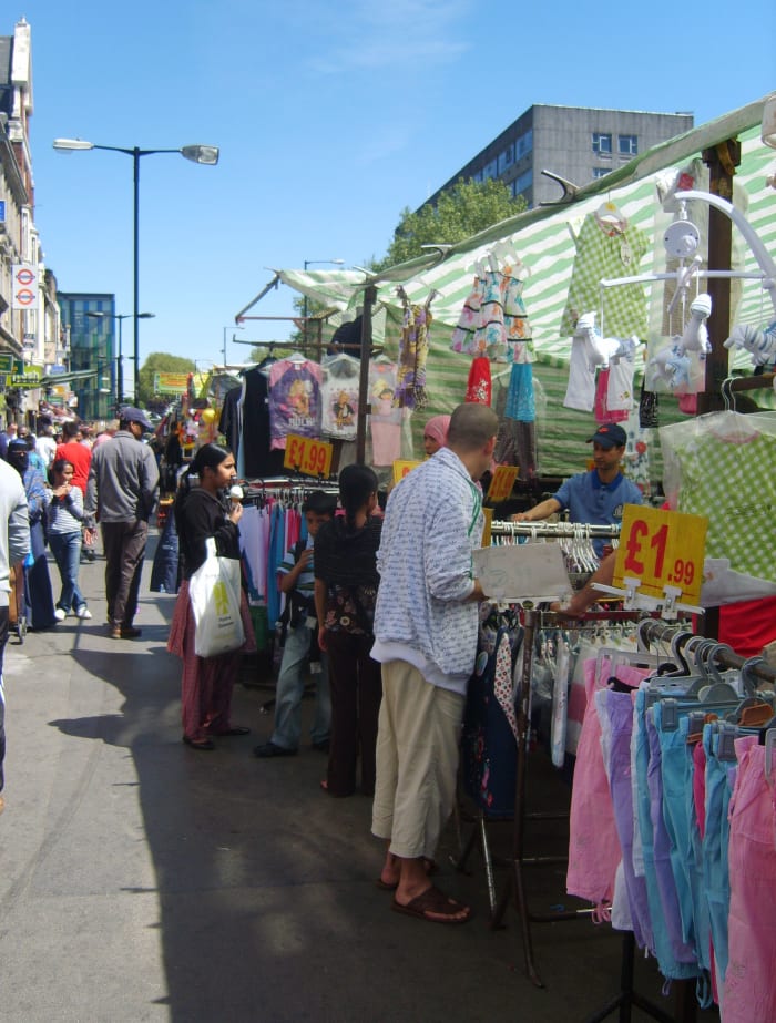 A modern market in Whitechapel: the street was a hotbed of criminal activity in the 18th and 19th centuries.