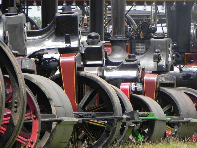 Steam powered traction engines. Although these vehicles seem large, heavy and difficult to manoeuvre from a modern viewpoint, they revolutionized agriculture and road haulage when they were introduced.