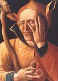 15th century painting "The Laughing Jester," Art Museum of Sweden, Stockholm