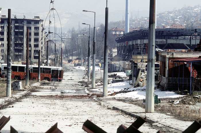 Overall view of Grbavica, a neighborhood in Sarajevo. These apartments and houses were once occupied by Bosnia Serbs.