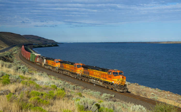 Segmented freight trains look like caterpillars, especially winding through mountains or along a coastline.