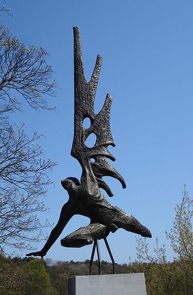 Titus Leeser's "Englandspiel Monument" or The Fall of Icarus in The Hague memorializes the agents who were dropped into the Netherlands during Das Englandspiel in WW2. The inscription says, in part "They jumped to their death for our freedom."