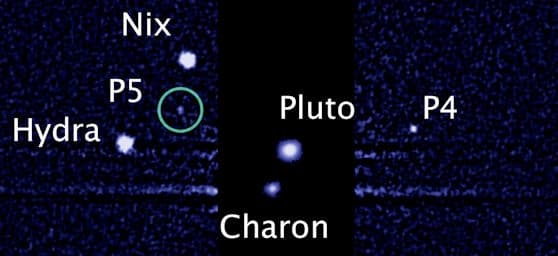 The Hubble Space Telescope has found most of Pluto's moons in 2011-2012. Moon P5, discovered on July 7 announced July 13, 2012, is a 6-to-15-mile "space potato."