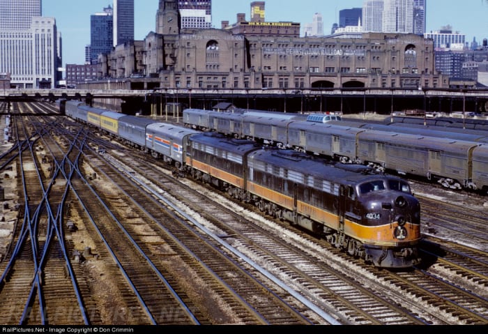 View of aging Pennsylvania Railroad Freight Terminal, seen from Roosevelt Road overpass on March 25, 1972.