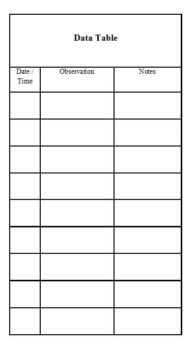 Creating a data table like this proivides a way to record data as the experiment progresses.
