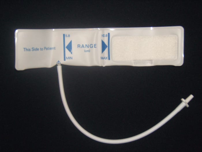 Blood pressure cuff that connects to an automated measurement device and monitor.