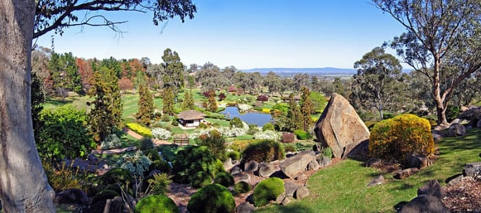 Panoramic view from the Symbolic Mountain Lookout at the Japanese Gardens, Cowra, NSW, Australia, 22 September, 2006.