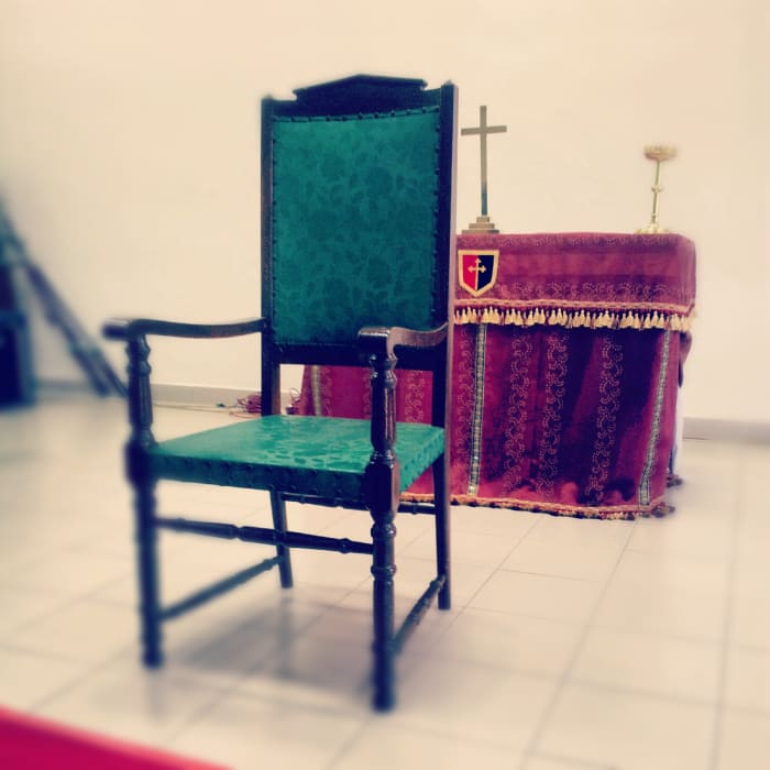 The Bishop's Chair in the Parish of St. Columba's. The Cathedra, or throne, is located in St. Thomas' Cathedral.