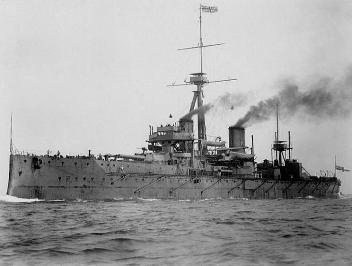 WWI: HMS Dreadnought, 1907. The ship that launched the naval arms race whose only action was ramming and sinking U-29 in 1915, killing the KapitanLeutnant who, while commanding U-9, sank three British armored cruisers in one hour on Sept 22 1914.