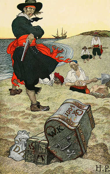 Captain Kidd oversees the burying of his treasure. This is the only known instance of a pirate burying his treasure.