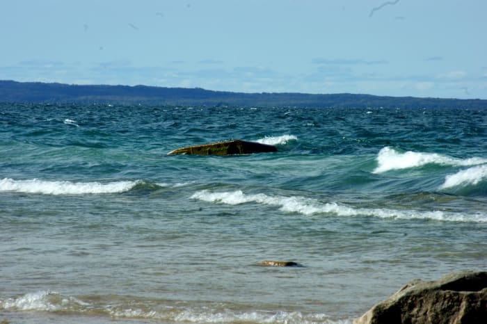 The boiler of Rising Sun as seen from the beach where the passengers would have been watching the boat after the wreck.