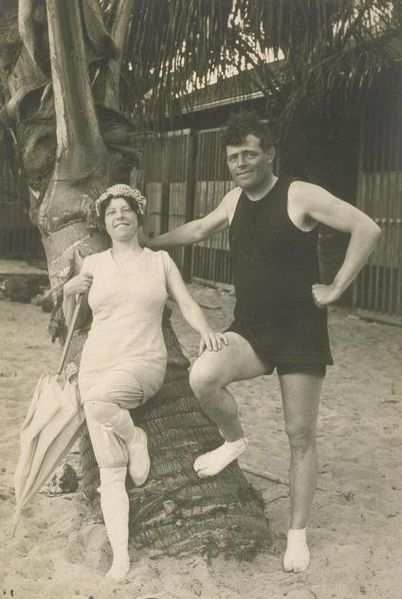Jack London with his second wife, Charmian , on a surfing trip to Hawaii. The picture was taken in 1915, just one year before Jack died.