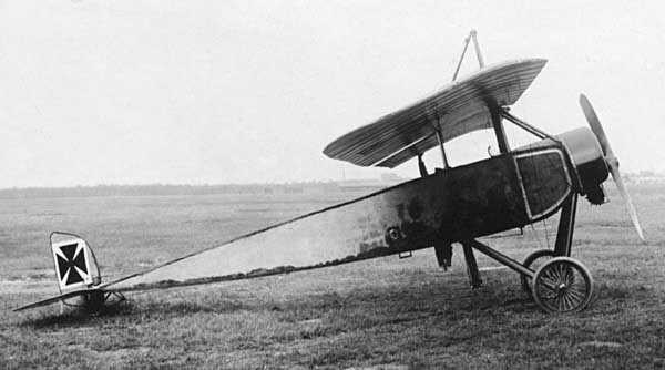 WW1: A captured Moran-Saulnier Type l (note the German insigna). It was a "parasol" monoplane (a single-wing above the fuselage).