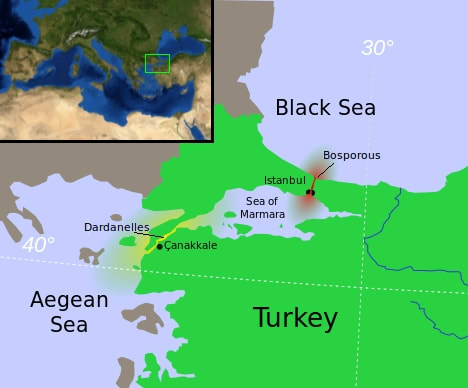 World War One: Access to the Russian Empire via the Dardanelles and the Bosphorous.