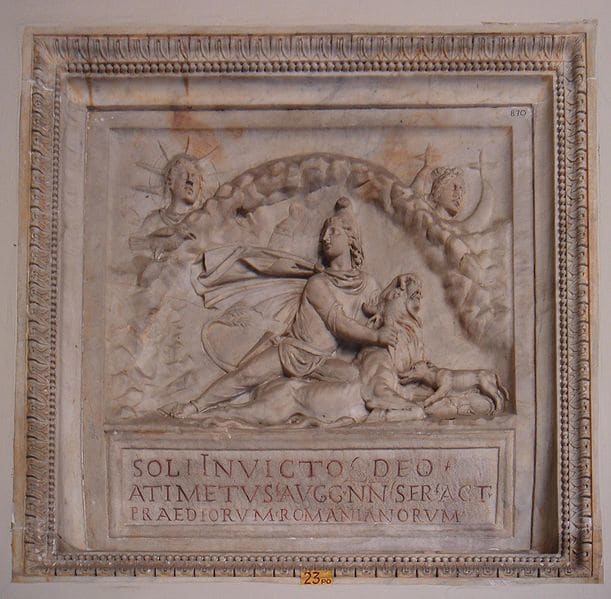 Roman Mithras. Musei Vaticani. This image shows a funerary inscription for a beloved slave, which states that "he was acting of cashier in a great estate."