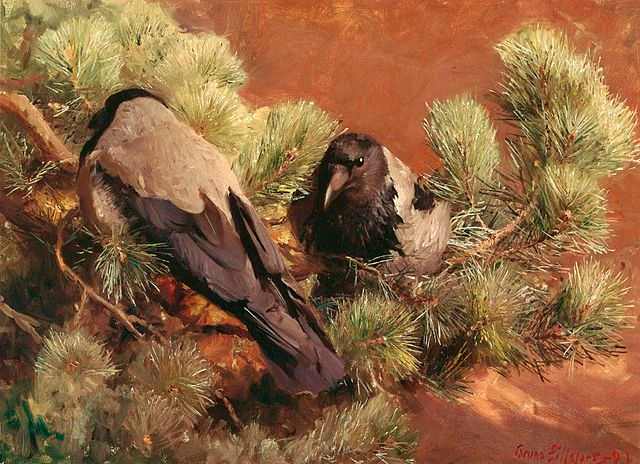 Bruno Liljefors's 1891 painting "Hooded Crows". This was one of the first of the wildlife paintings outside the scientific realm that continue to be made today.