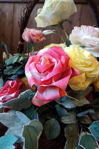 In Japan, paper has been used for centuries not just for writing on but for making things, such as these beautiful artificial roses.