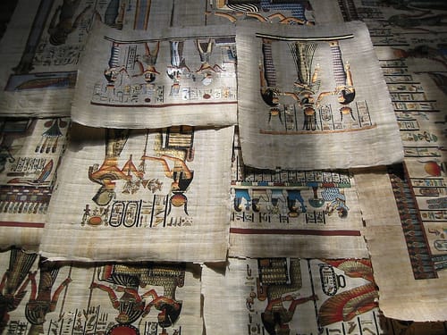 Ancient Egyptian Papyrus was an early form of paper made from reeds that grew along the banks of the Nile.