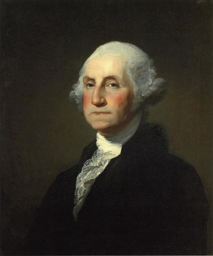 1797 based on the uncompleted Antheneum portrait by Gilbert Stuart ; completed by Charles Willson Peale.