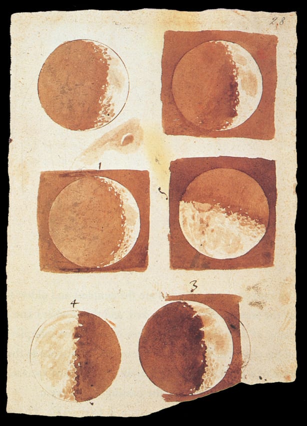 Galileo had an intense interest in and talent for art, which he studied and taught. These are his "Moon Phases" drawings (1616).