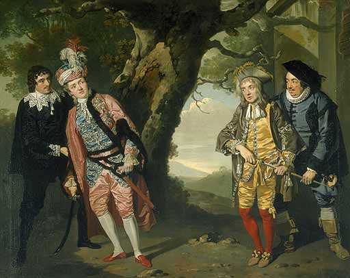 Scene from "Twelfth Night" Viola and Sir Aguecheek are encouraged to fight by Fabian and Sir Toby Belch painting by Francis Wheatley 1771