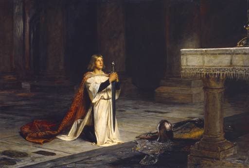 "The Vigil" by John Pettie, Sir Gawain represents the prefect knight: brave, noble, a lover, and religious