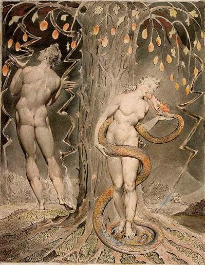 "A Tentação e a Queda de Eva" de William Blake 1808