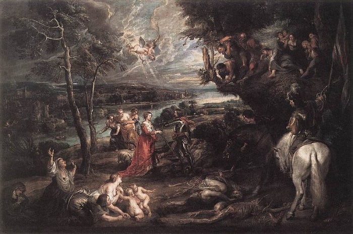 Schilderij van Karel met de heilige Joris in een Engels landschap door Peter Paul Rubens1630