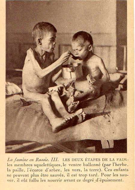 Starving Russian Children in 1922 famine. Photo postcard sold to raise money for famine victims.